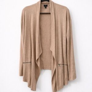 Worthington medium Tan Cardigan Sweater Lightweight Open Front zipper pockets